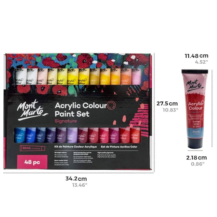 (未使用･未開封品)　Mont Marte アクリル ペイントセット 24色36ml 完璧なセット ファブリック、キャンバス、木製品、レザー、ダンボール、セラミック、紙、MDF、Cra 6k88evb Amazon | Mont Marte アクリル ペイントセット 24色36ml